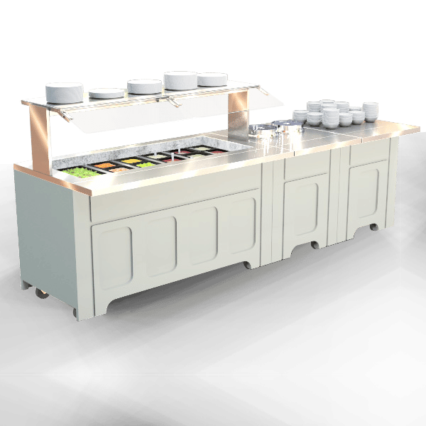 120"  Refrigerated Salad Bar, 2 Soup Wells, Flat Counters, 1