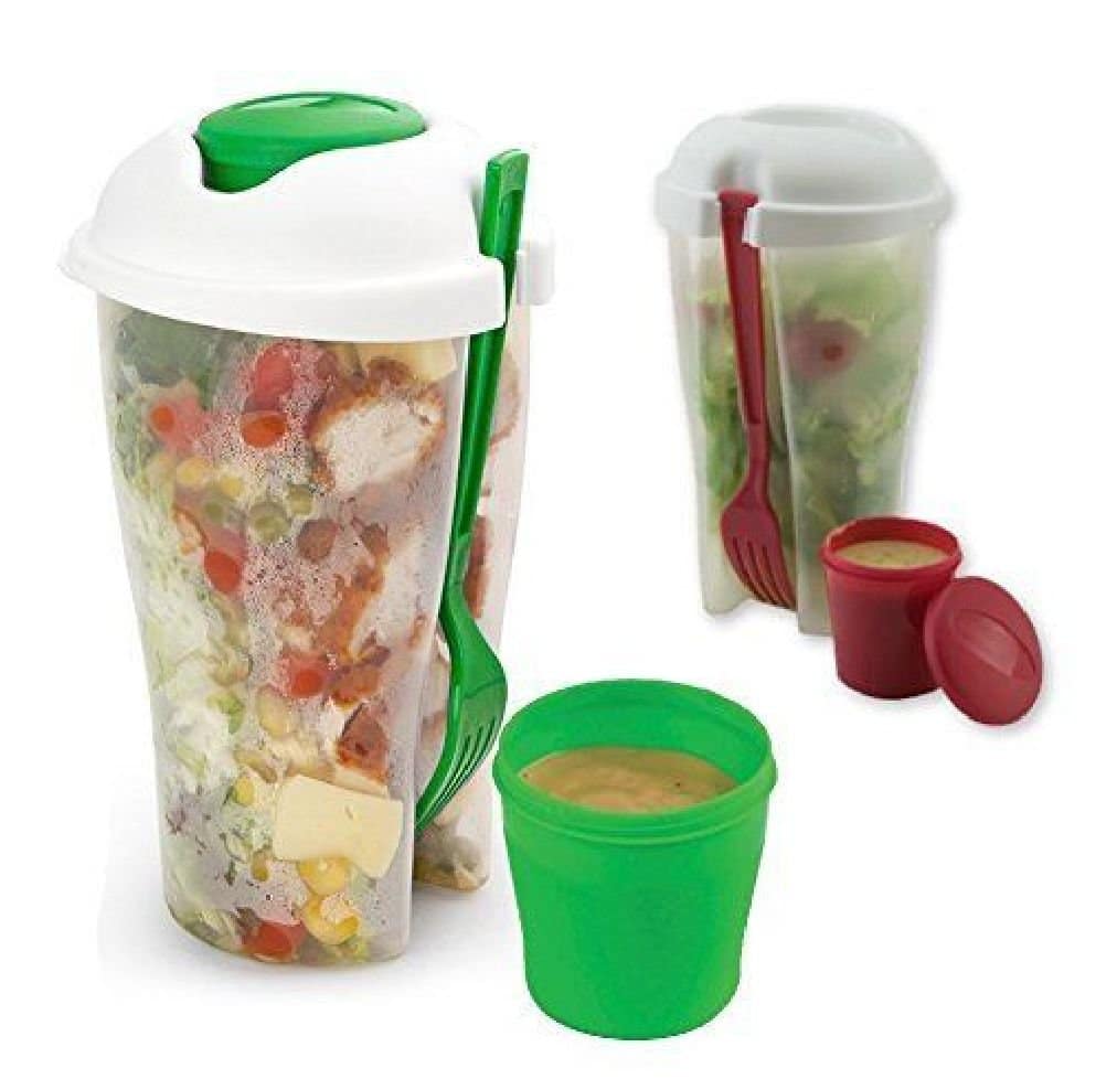 2 Pack Fresh Salad to Go Container Set with Fork and Dressing Holder ...