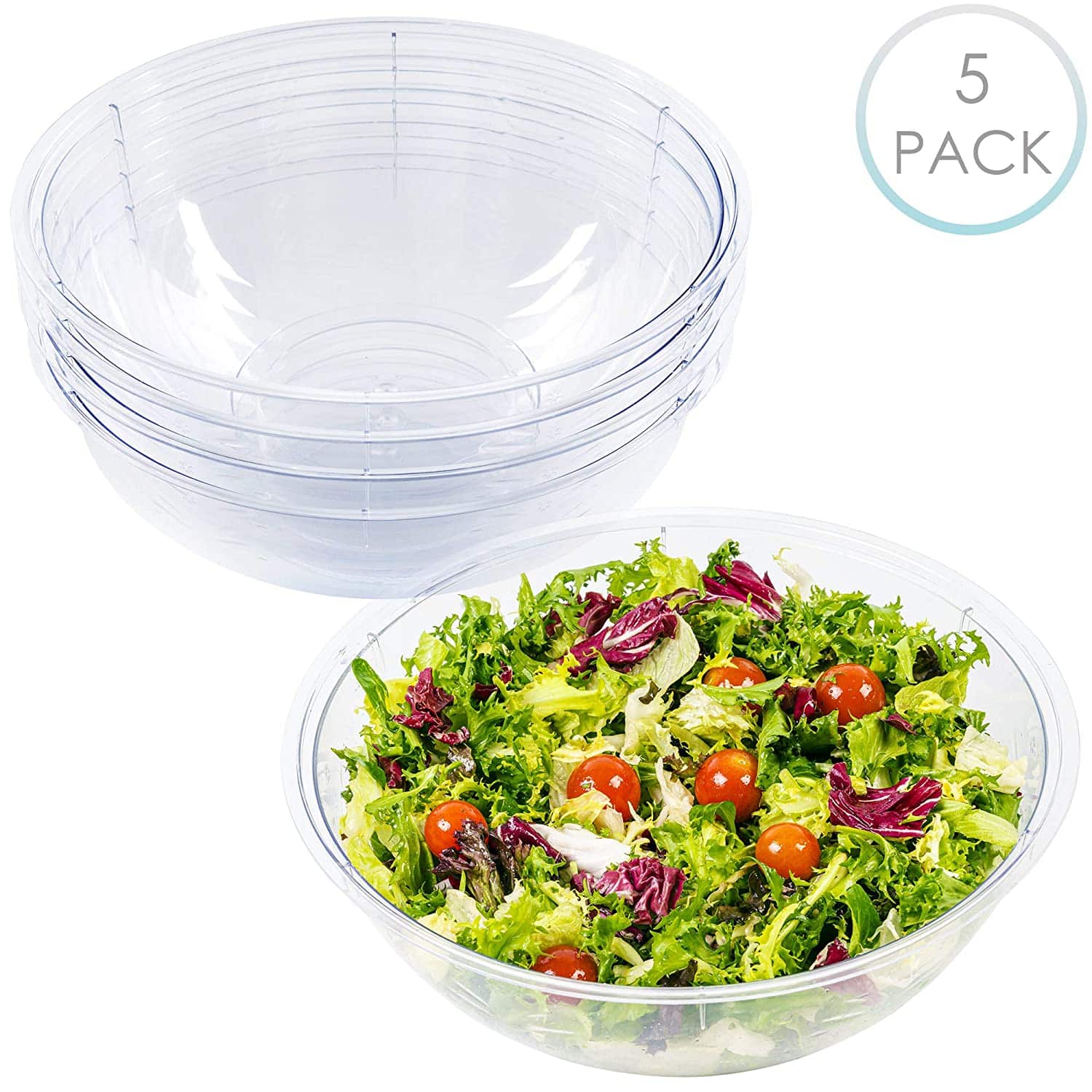 5 Disposable Salad Bowls Clear Plastic Serving Bowls BBQ Party ...