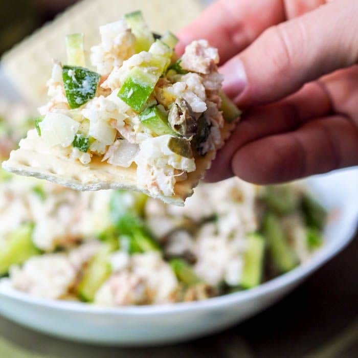 A super simple six ingredient tuna egg salad made with rice, capers ...