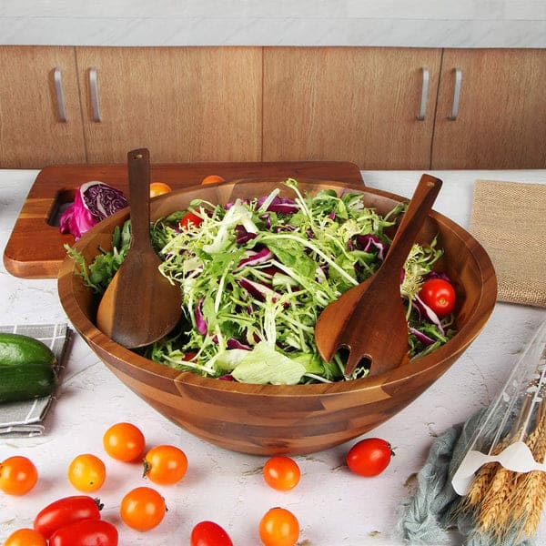 AIDEA Wooden Salad Bowl, 12.5Inch Acacia Wood with Salad Spoon and For ...