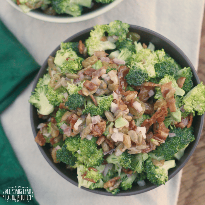 Broccoli Salad with Bacon, Golden Raisins, &  Sunflower Seeds