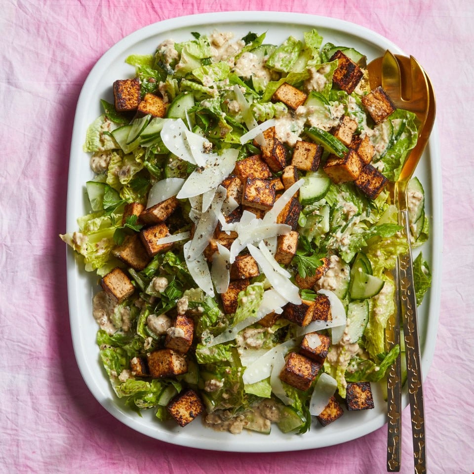 Caesar Salad with Cashew Dressing &  Tofu " Croutons"  Recipe