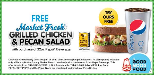 Centsible Savings: Arbyâs: another FREE Grilled Chicken &  Pecan Salad ...