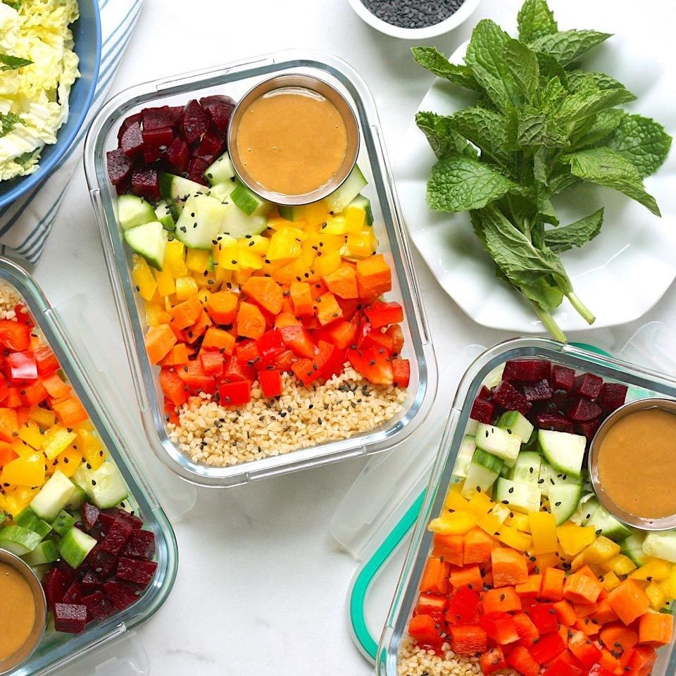 Chopped Rainbow Salad Bowls with Peanut Sauce