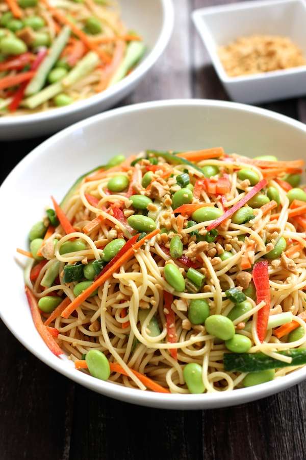 Cold Noodle Salad with Peanut Sauce and Vegetables