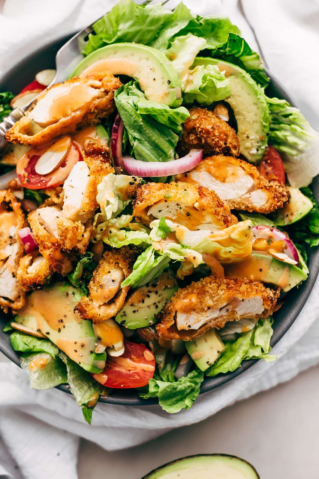 Crispy Chicken Salad with Sriracha BBQ Dressing Recipe ...