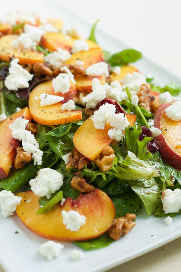 Fresh Peach, Goat Cheese and Candied Walnut Salad