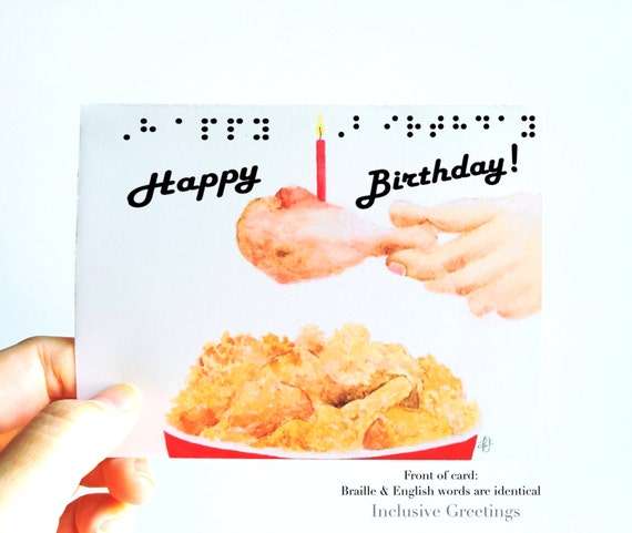 Fried Chicken Birthday Inclusive Greeting Card with braille