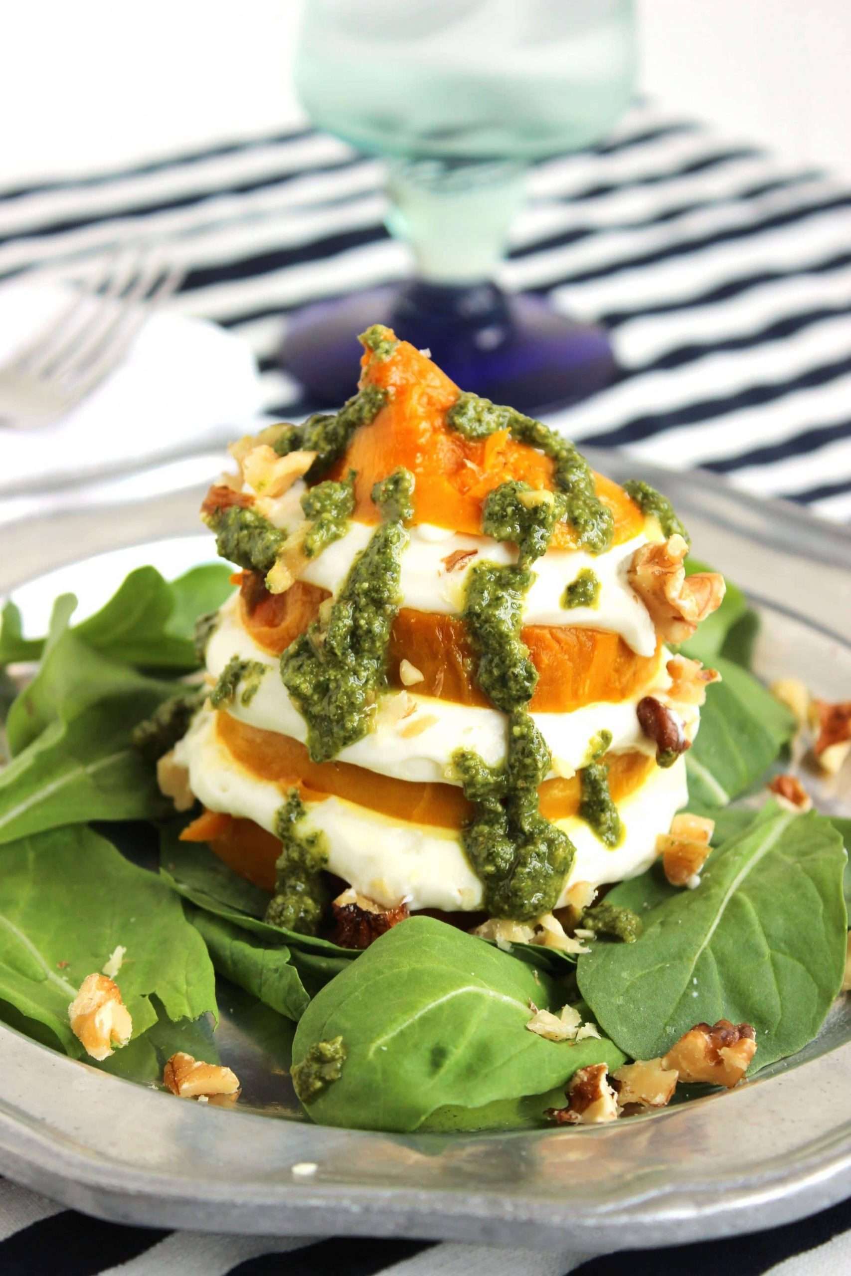 Golden Beet and Whipped Goat Cheese Salad with Walnut Mint Pesto