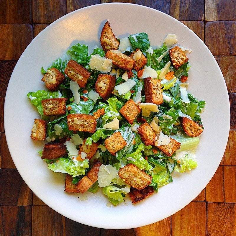 Healthy Caesar Salad with Whole Wheat Croutons