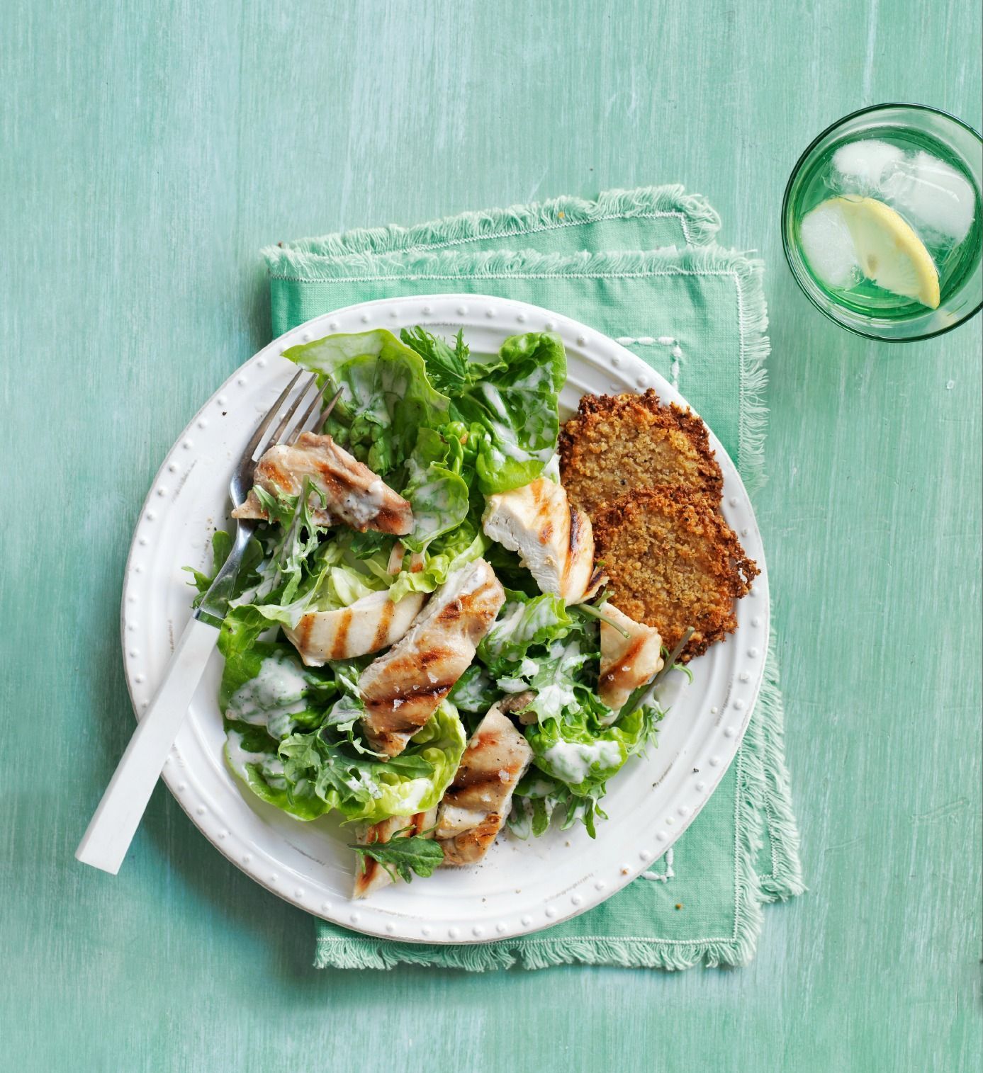 Kale and Romaine Chicken Caesar Salad
