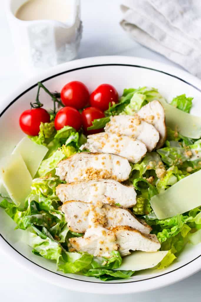 Keto Caesar Salad with Grilled Chicken and Caesar Dressing