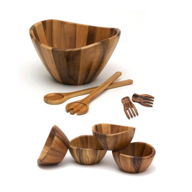 Lipper International Large Bowl, Servers, Pasta Hands &  4 Bowls Wooden ...