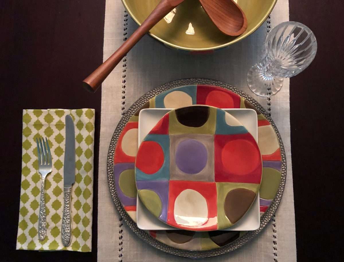 Pier one urban dots dinner plate and salad plate tablescape.