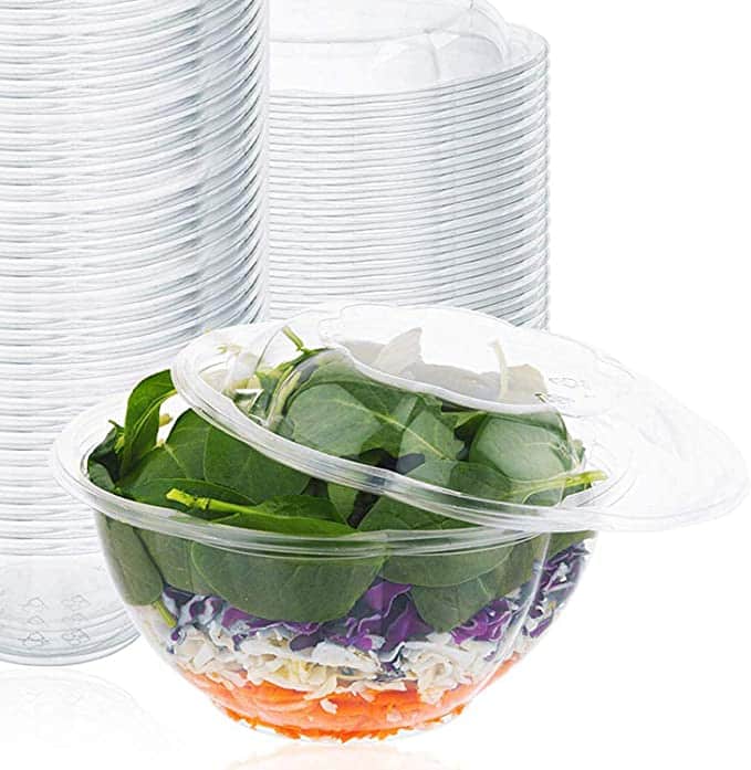 Plastic Salad Bowls (50 Count) 32 Oz. Disposable Salad Bowls with Lids ...