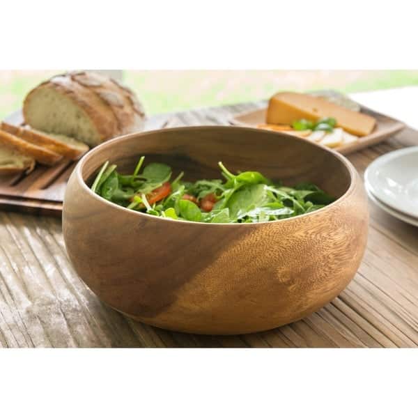 Shop Ironwood Gourmet Round Calabash Acacia Wood Salad Bowl, 12