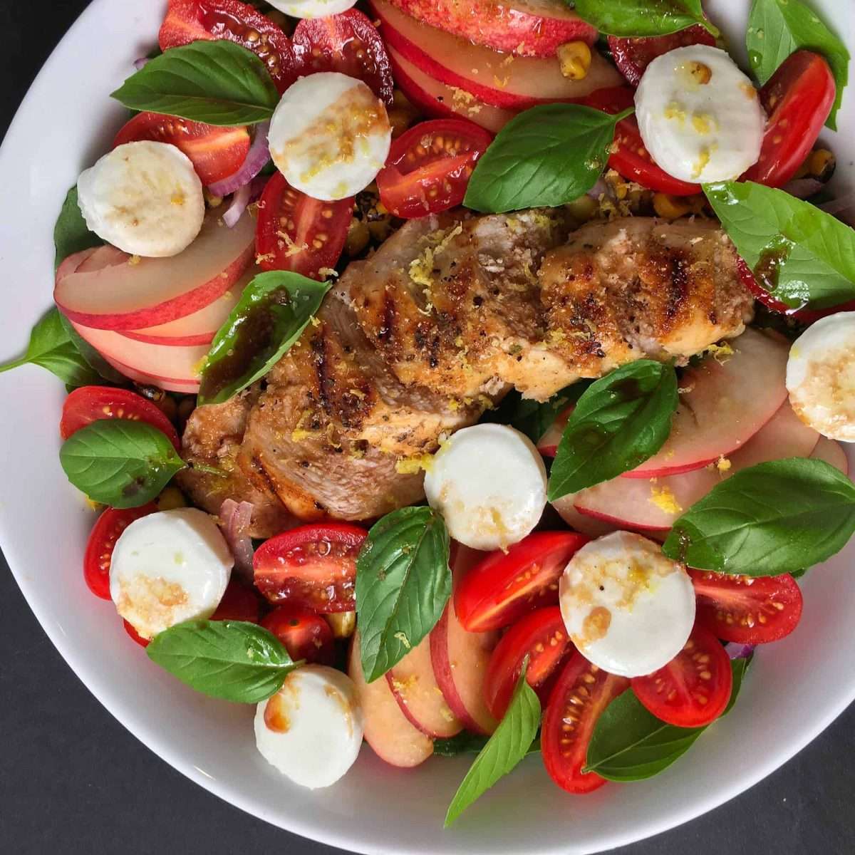 Spinach Caprese Salad with Peaches
