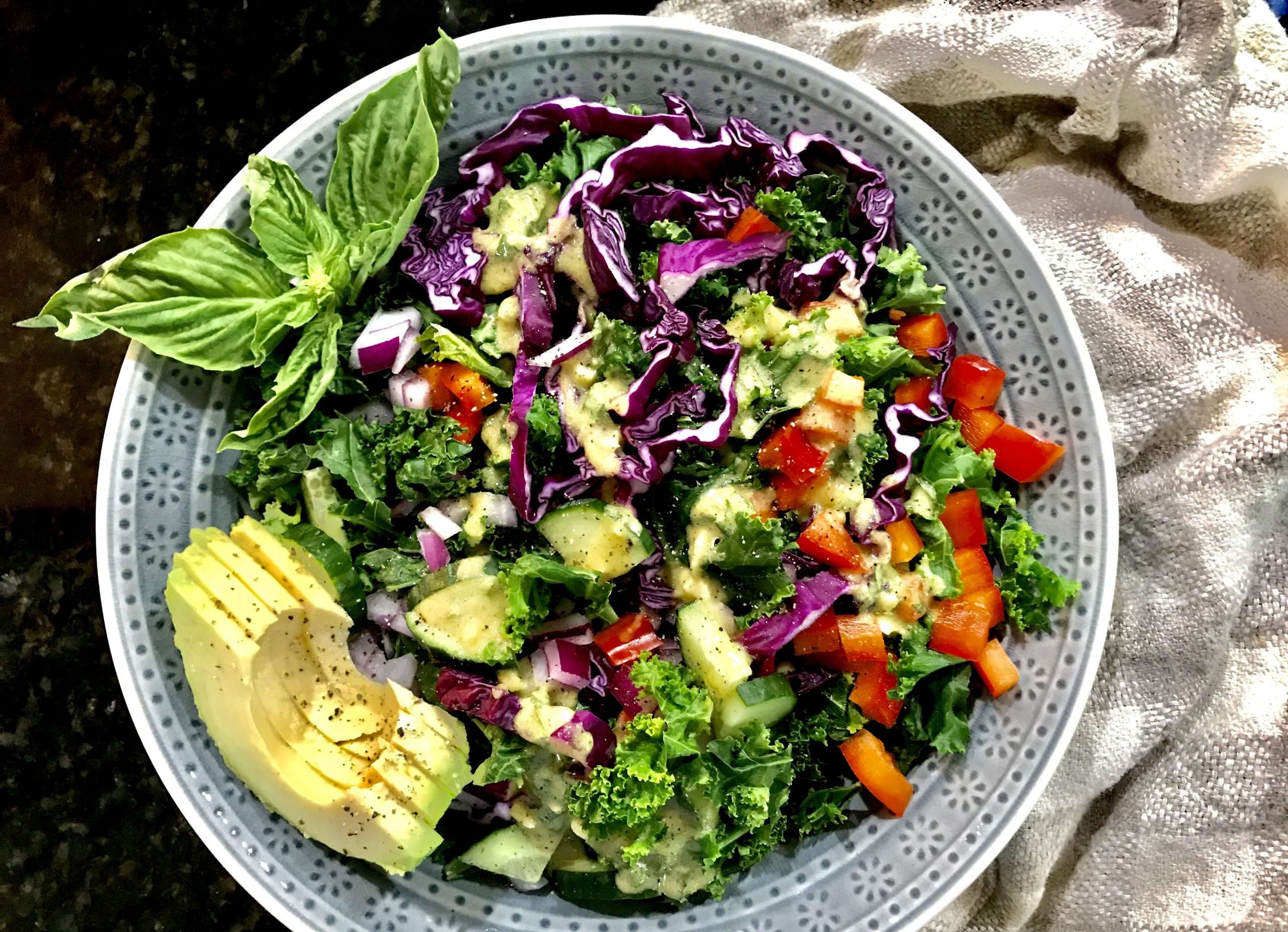 Steamed Kale and Summer Vegetable Salad with a Lemon
