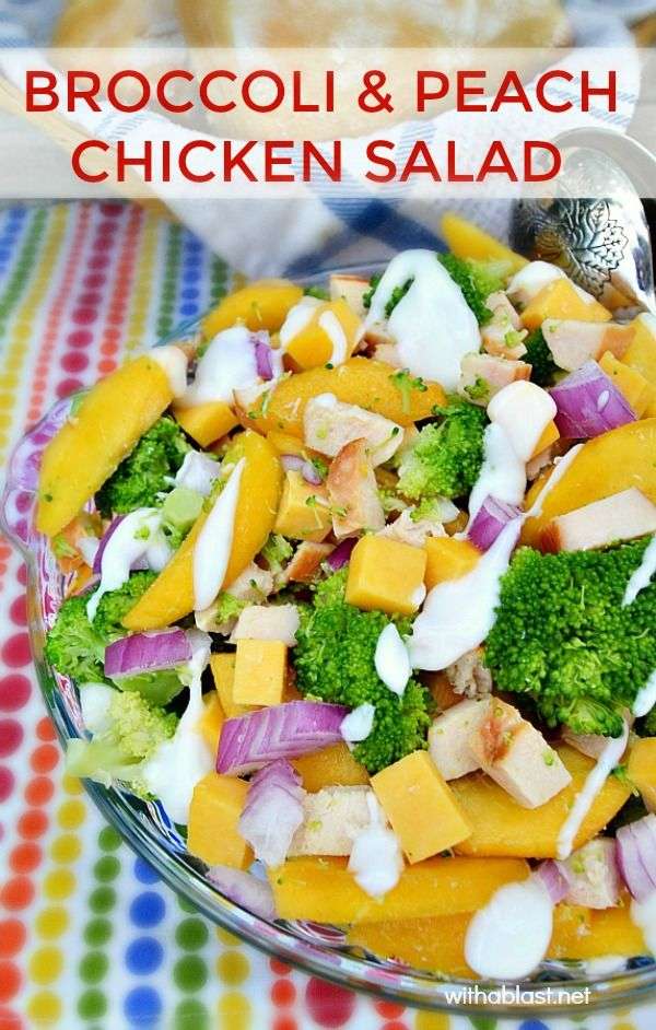This Broccoli and Peach Chicken Salad is healthy, filling ...