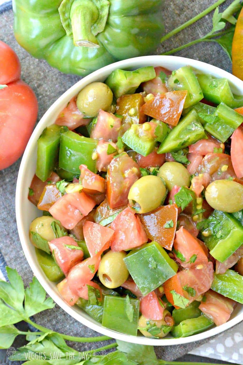 Tomato Bell Pepper Green Olive Salad