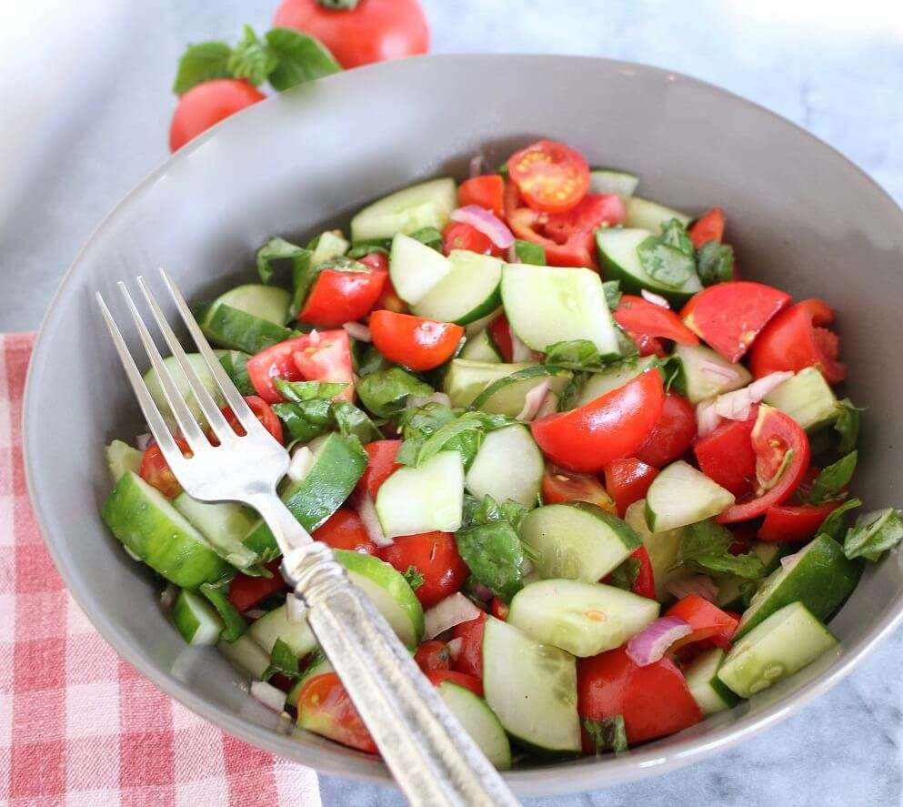 Tomato Cucumber Basil Salad (Vegan, Gluten
