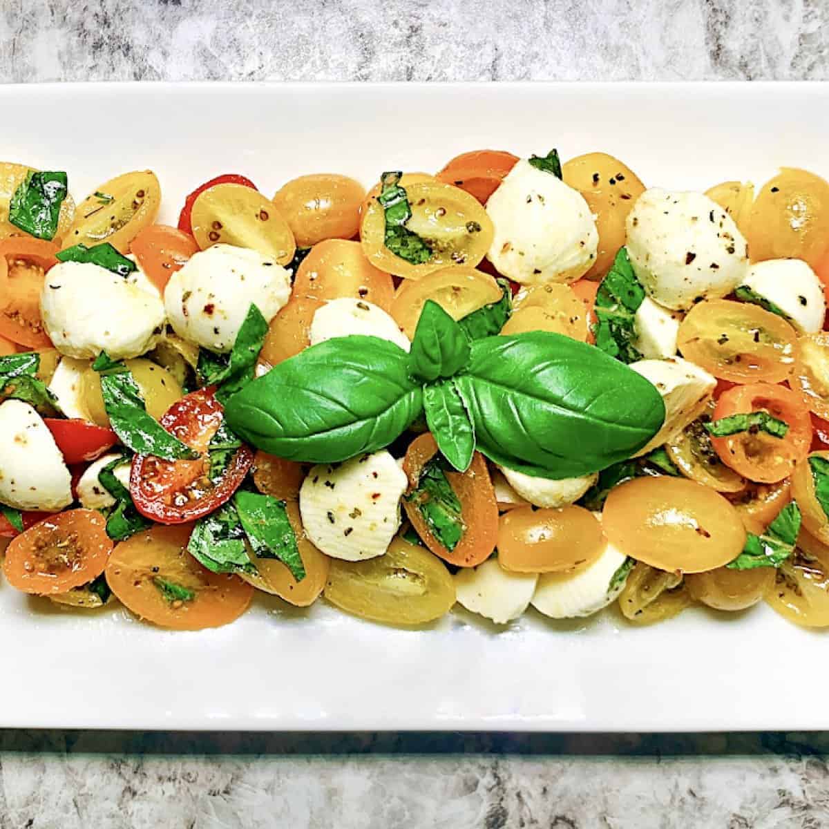 Tomato Mozzarella Salad with White Balsamic Reduction