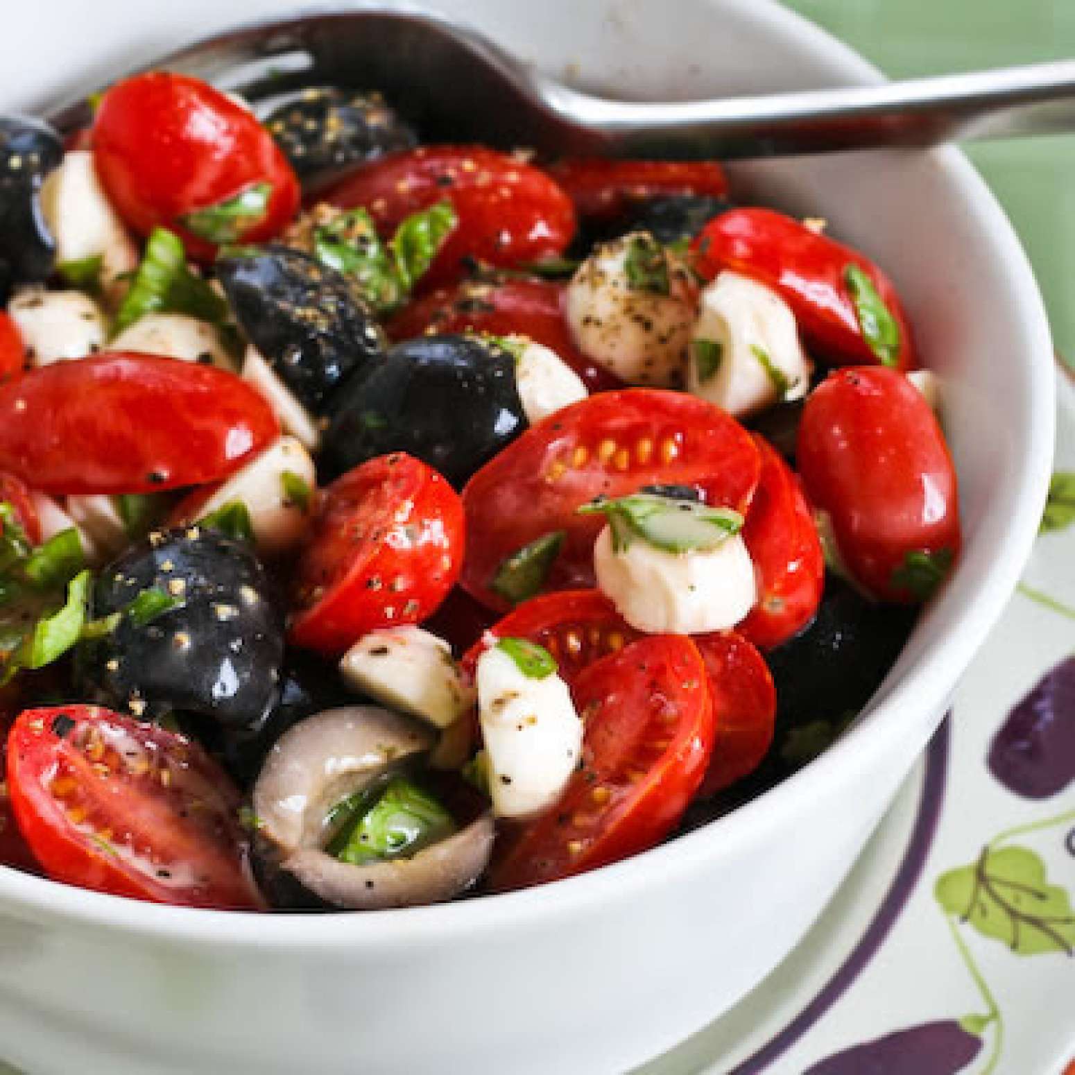 Tomato, Olive, and Mozzarella Salad with Basil Vinaigrette Recipe ...