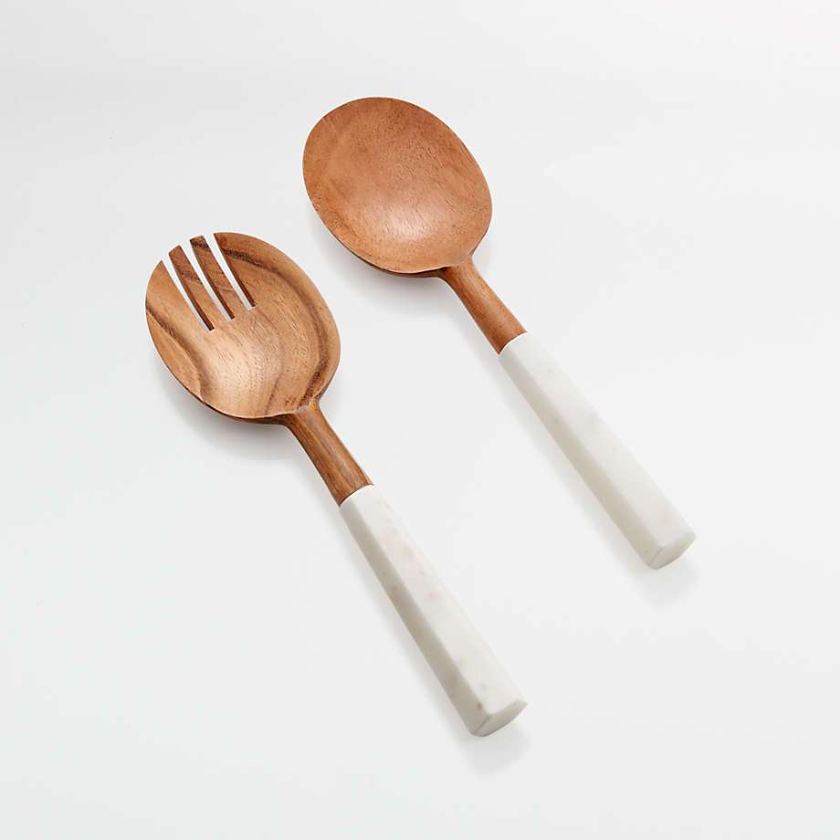 Wood and Marble Salad Servers, Set of 2 + Reviews