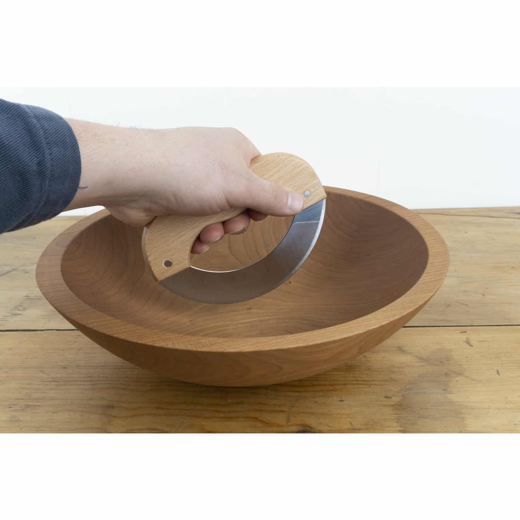 Wooden Salad Chopping Bowl with knife